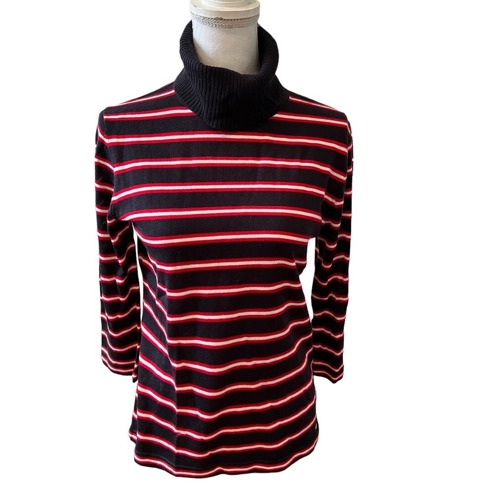 Tommy Hilfiger Preppy Striped Turtleneck Sweater Red Blue S